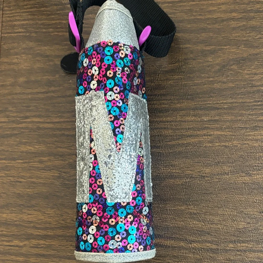 Justice Sequins Insulated Water Bottle Holder Strap Letter M NEW